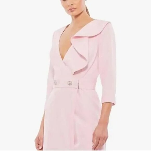 Mac Duggal 55692 Sheath Pink Mini Dress Ruffles Plunging V Neck Size 10 NWT - Picture 3 of 12